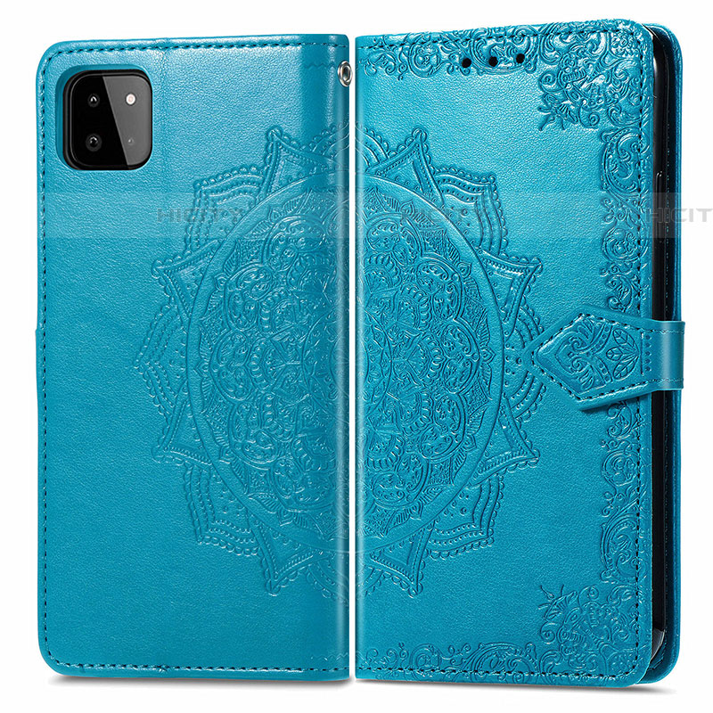 Coque Portefeuille Motif Fantaisie Livre Cuir Etui Clapet pour Samsung Galaxy F42 5G Bleu Plus