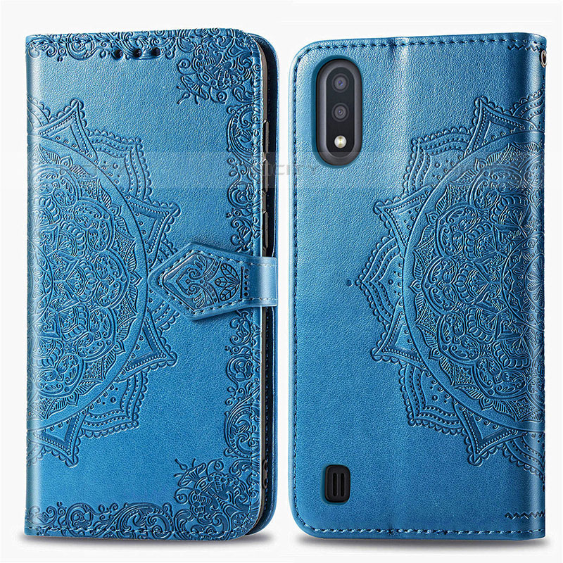 Coque Portefeuille Motif Fantaisie Livre Cuir Etui Clapet pour Samsung Galaxy M01 Bleu Plus