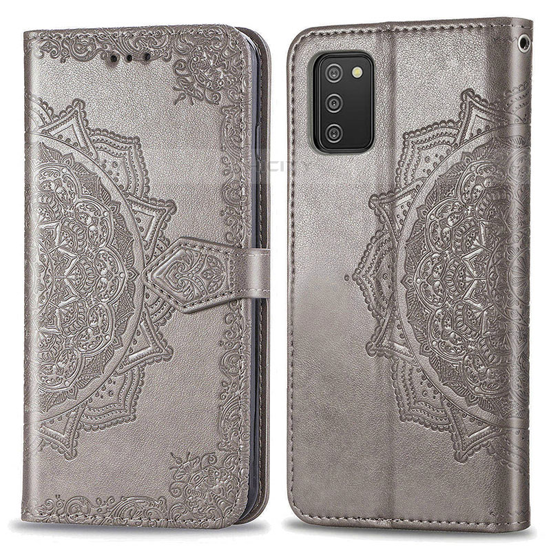 Coque Portefeuille Motif Fantaisie Livre Cuir Etui Clapet pour Samsung Galaxy M02s Gris Plus