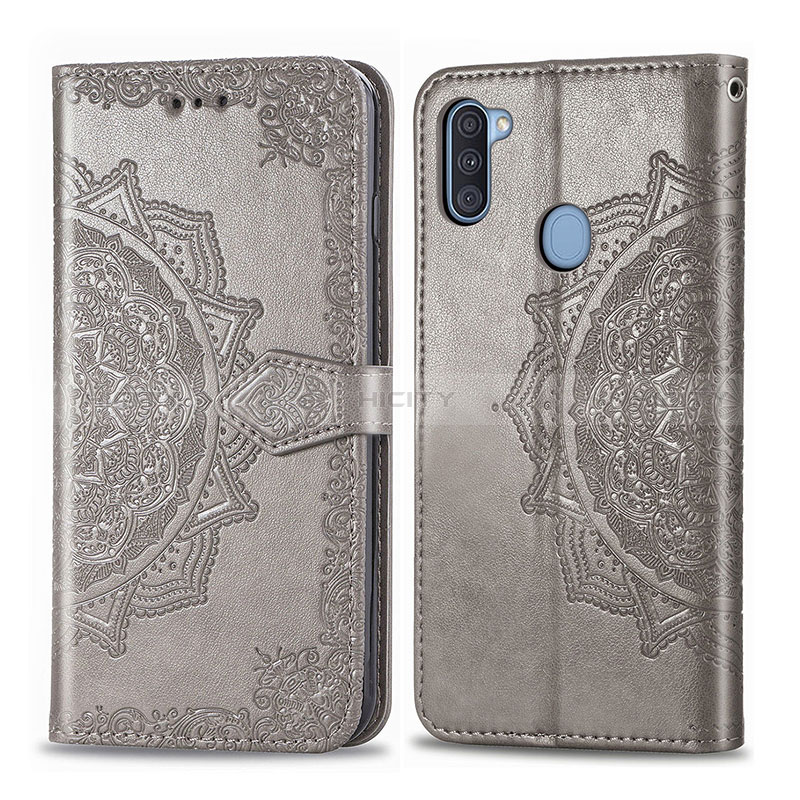 Coque Portefeuille Motif Fantaisie Livre Cuir Etui Clapet pour Samsung Galaxy M11 Gris Plus