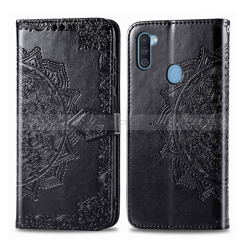 Coque Portefeuille Motif Fantaisie Livre Cuir Etui Clapet pour Samsung Galaxy M11 Noir Plus