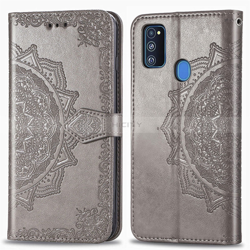 Coque Portefeuille Motif Fantaisie Livre Cuir Etui Clapet pour Samsung Galaxy M21 Gris Plus