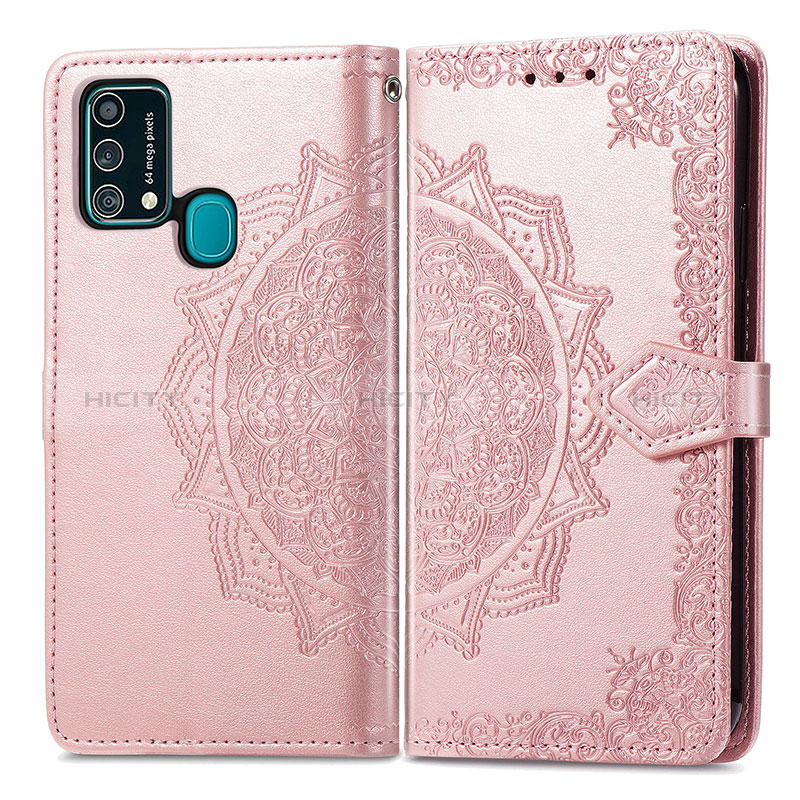 Coque Portefeuille Motif Fantaisie Livre Cuir Etui Clapet pour Samsung Galaxy M21s Or Rose Plus