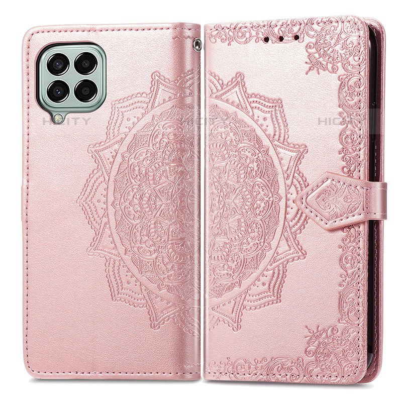 Coque Portefeuille Motif Fantaisie Livre Cuir Etui Clapet pour Samsung Galaxy M33 5G Or Rose Plus