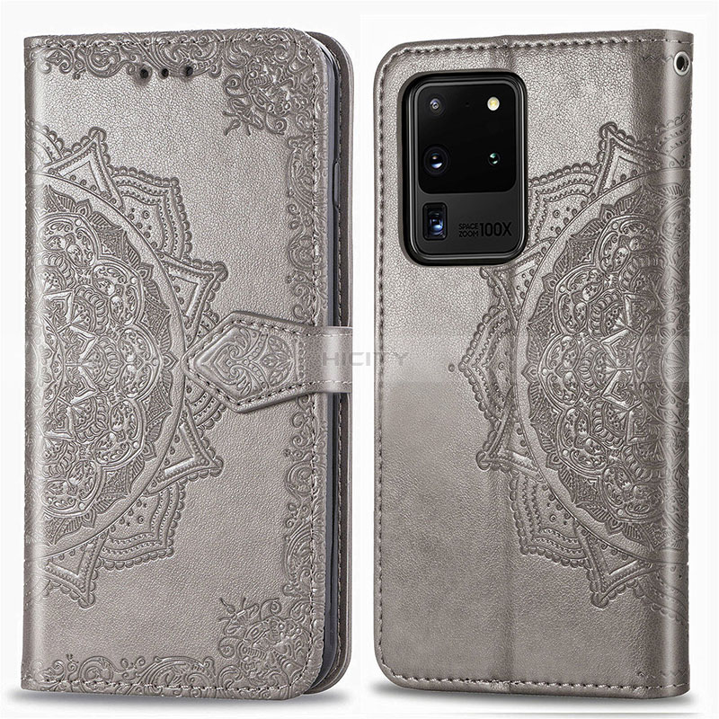 Coque Portefeuille Motif Fantaisie Livre Cuir Etui Clapet pour Samsung Galaxy S20 Ultra 5G Gris Plus