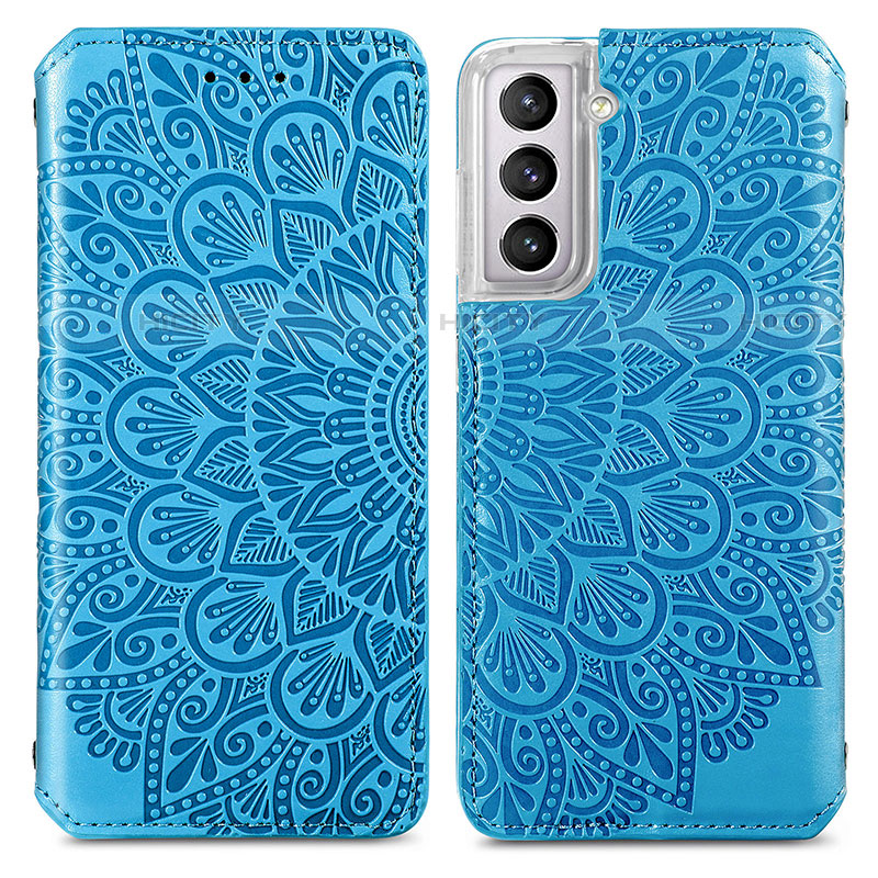 Coque Portefeuille Motif Fantaisie Livre Cuir Etui Clapet pour Samsung Galaxy S21 5G Bleu Plus