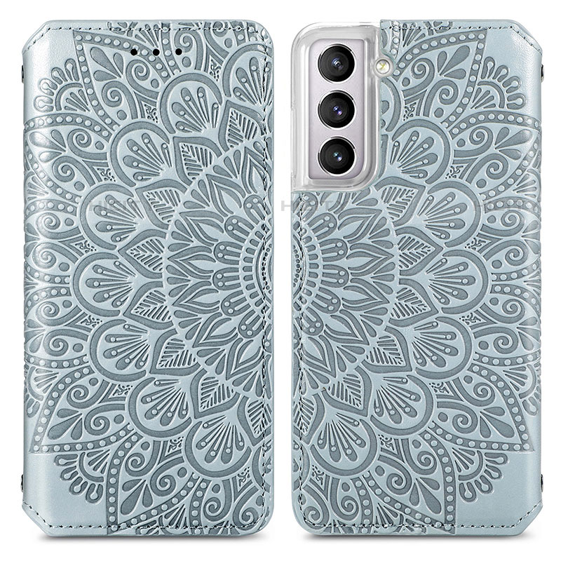 Coque Portefeuille Motif Fantaisie Livre Cuir Etui Clapet pour Samsung Galaxy S21 5G Gris Plus