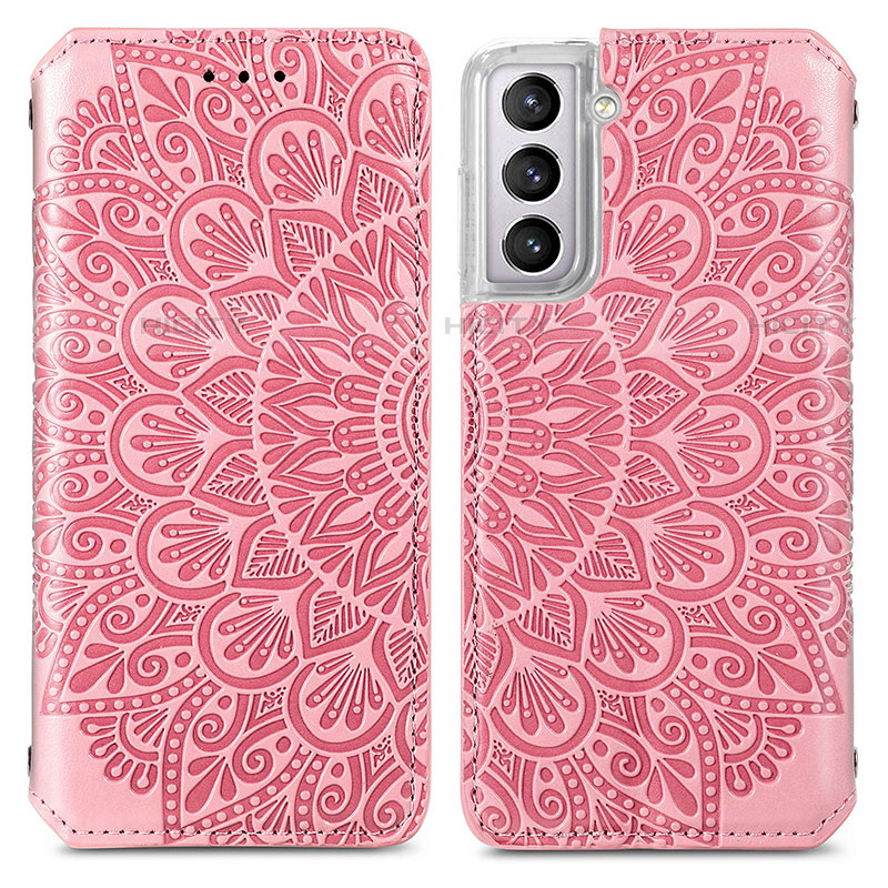 Coque Portefeuille Motif Fantaisie Livre Cuir Etui Clapet pour Samsung Galaxy S21 Plus 5G Or Rose Plus