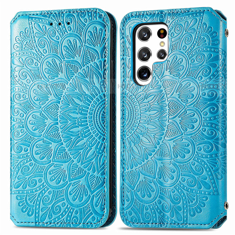 Coque Portefeuille Motif Fantaisie Livre Cuir Etui Clapet pour Samsung Galaxy S23 Ultra 5G Bleu Plus