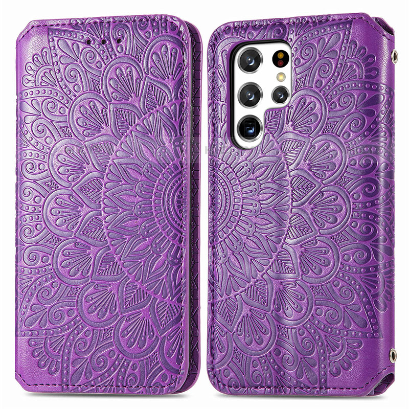 Coque Portefeuille Motif Fantaisie Livre Cuir Etui Clapet pour Samsung Galaxy S23 Ultra 5G Violet Plus