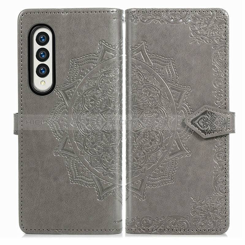 Coque Portefeuille Motif Fantaisie Livre Cuir Etui Clapet pour Samsung Galaxy Z Fold3 5G Gris Plus