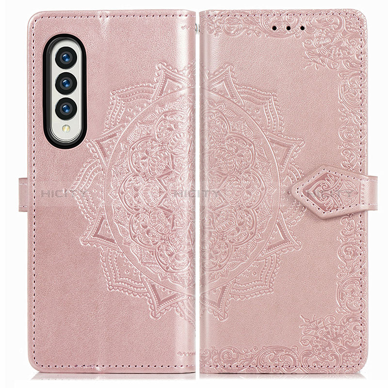 Coque Portefeuille Motif Fantaisie Livre Cuir Etui Clapet pour Samsung Galaxy Z Fold3 5G Or Rose Plus