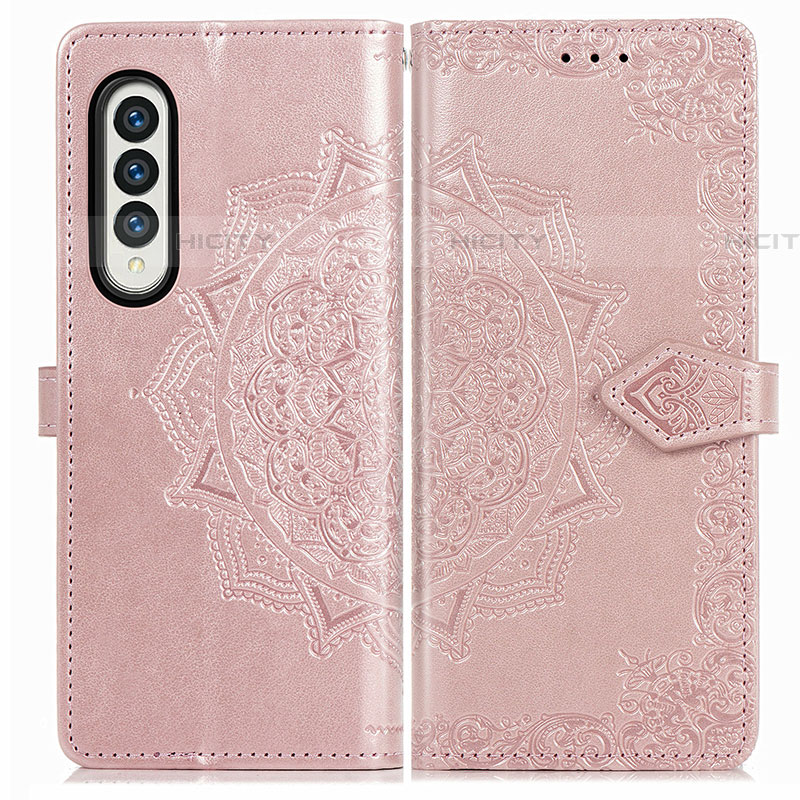 Coque Portefeuille Motif Fantaisie Livre Cuir Etui Clapet pour Samsung Galaxy Z Fold4 5G Or Rose Plus