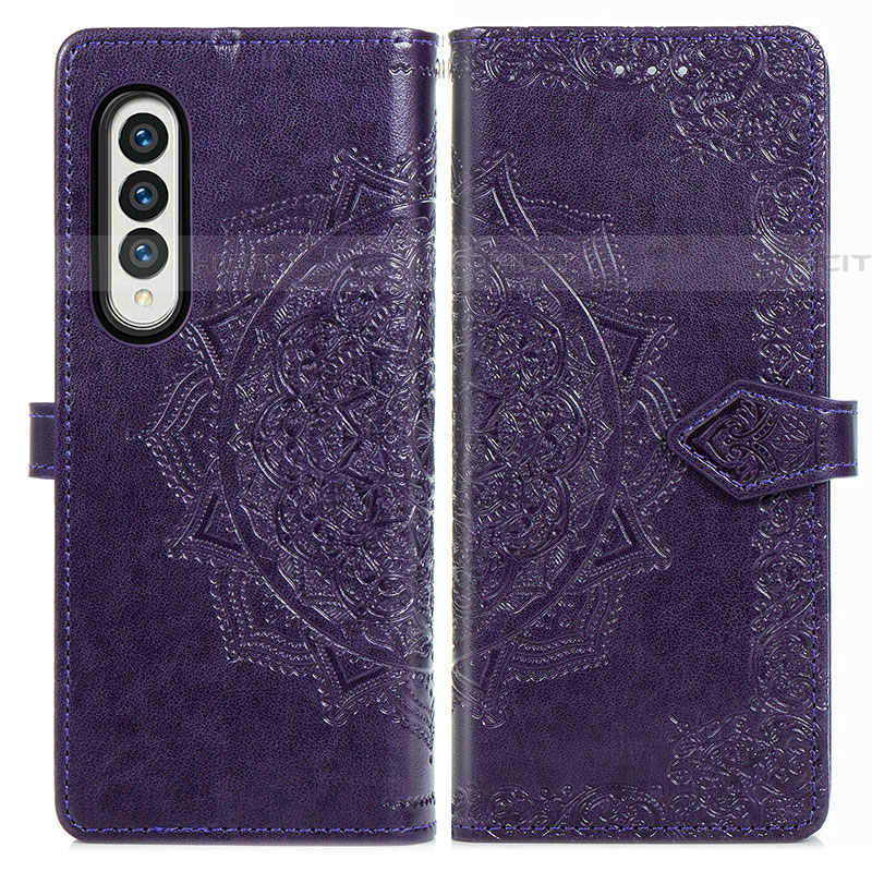 Coque Portefeuille Motif Fantaisie Livre Cuir Etui Clapet pour Samsung Galaxy Z Fold4 5G Violet Plus