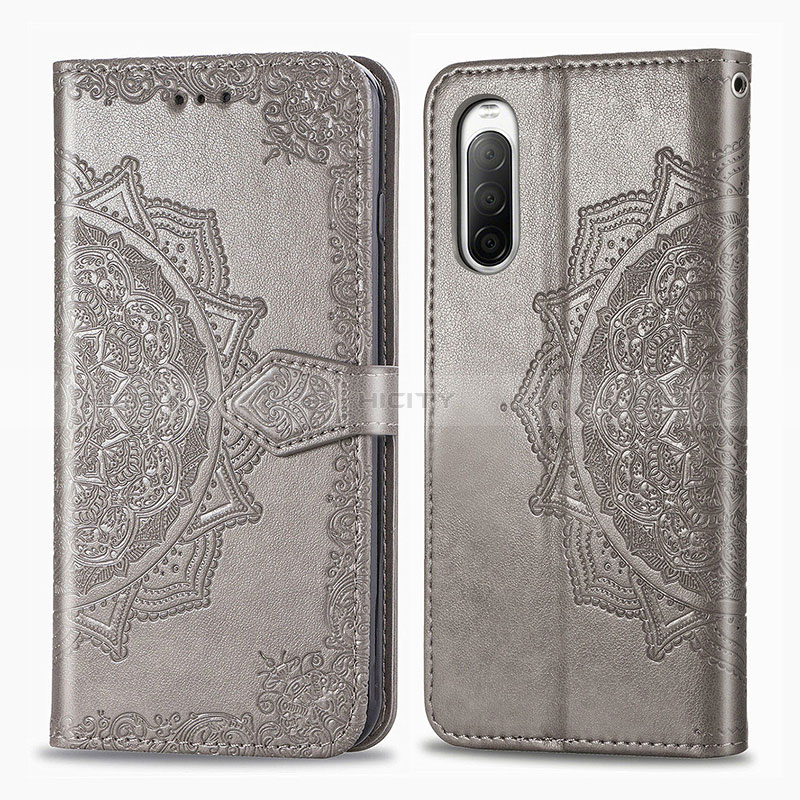 Coque Portefeuille Motif Fantaisie Livre Cuir Etui Clapet pour Sony Xperia 10 II Gris Plus