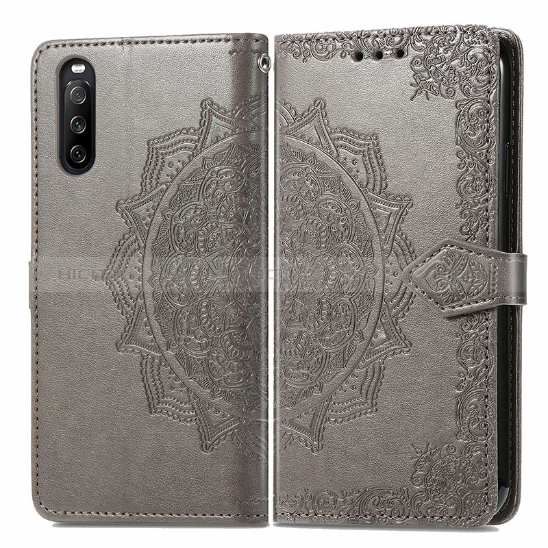 Coque Portefeuille Motif Fantaisie Livre Cuir Etui Clapet pour Sony Xperia 10 III Gris Plus