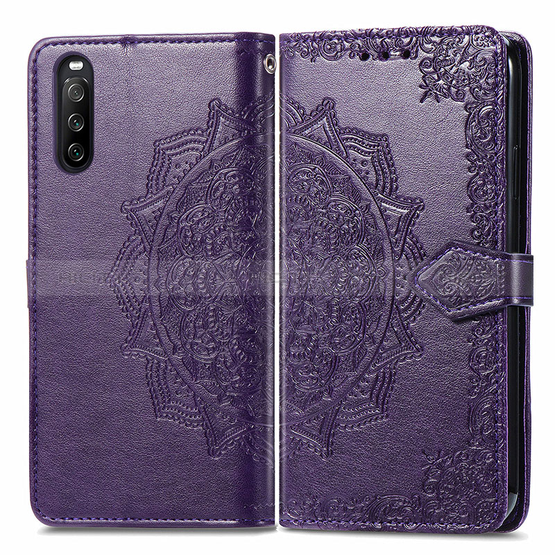 Coque Portefeuille Motif Fantaisie Livre Cuir Etui Clapet pour Sony Xperia 10 III Lite Violet Plus