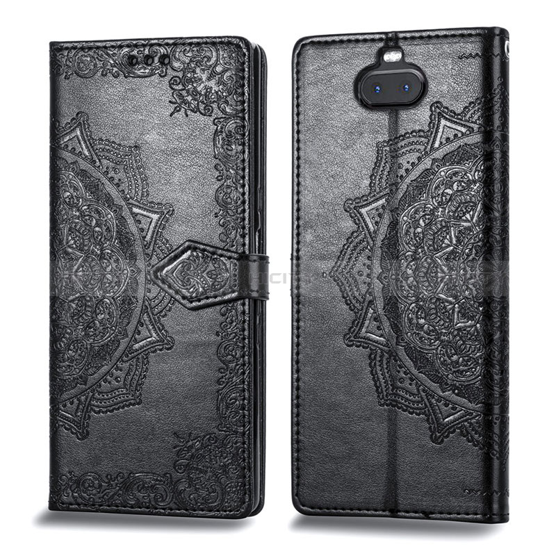 Coque Portefeuille Motif Fantaisie Livre Cuir Etui Clapet pour Sony Xperia 10 Noir Plus