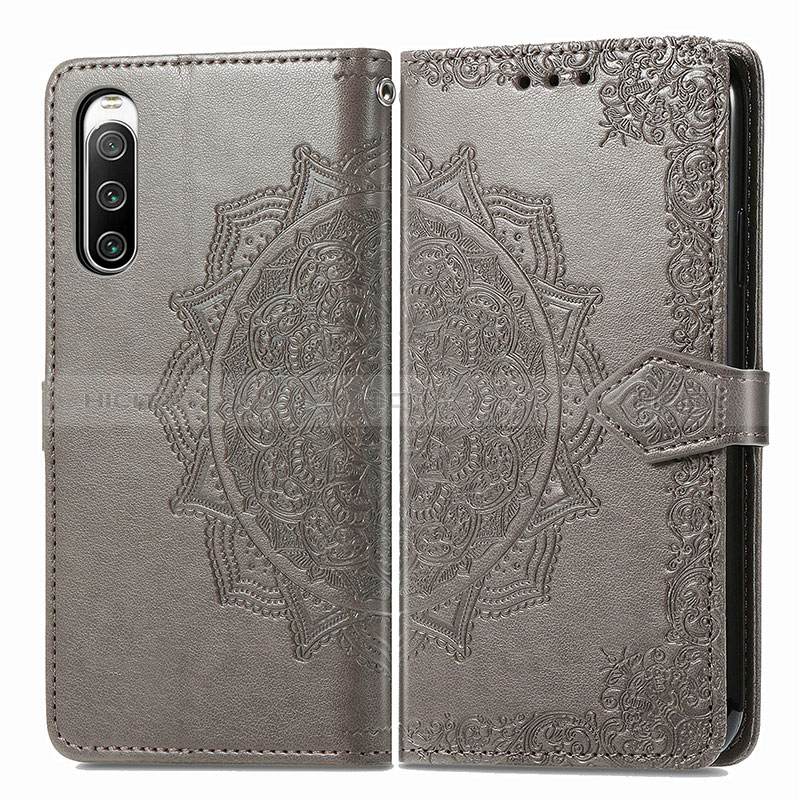 Coque Portefeuille Motif Fantaisie Livre Cuir Etui Clapet pour Sony Xperia 10 V Gris Plus