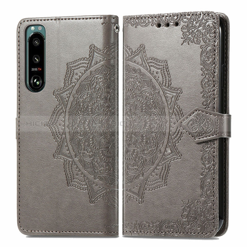 Coque Portefeuille Motif Fantaisie Livre Cuir Etui Clapet pour Sony Xperia 5 III SO-53B Gris Plus