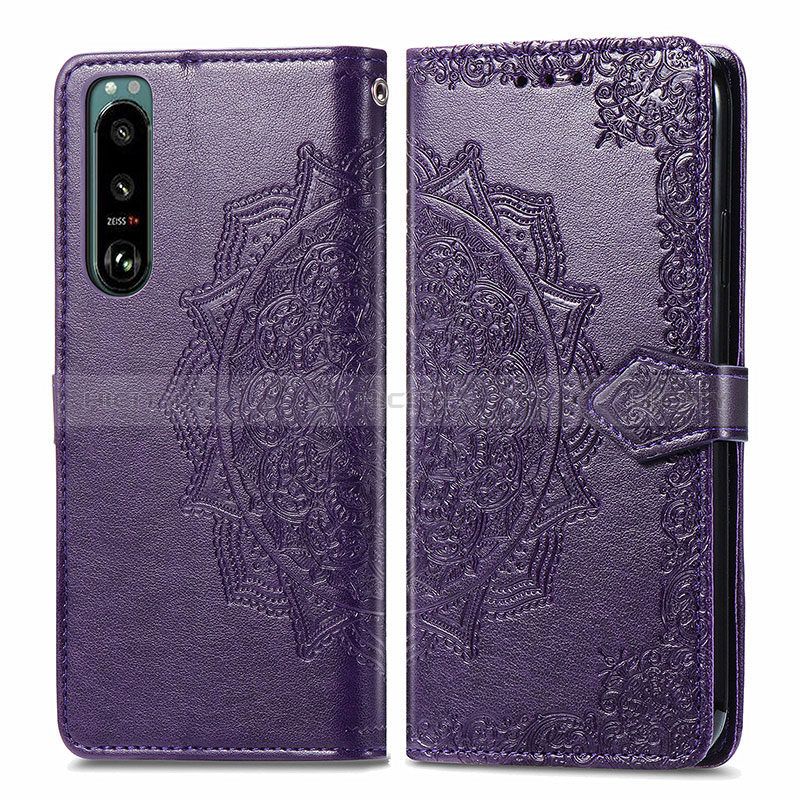 Coque Portefeuille Motif Fantaisie Livre Cuir Etui Clapet pour Sony Xperia 5 III SO-53B Violet Plus