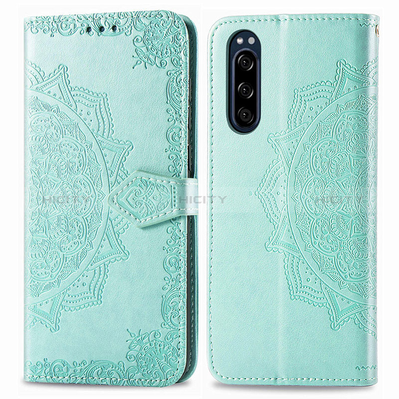 Coque Portefeuille Motif Fantaisie Livre Cuir Etui Clapet pour Sony Xperia 5 Vert Plus