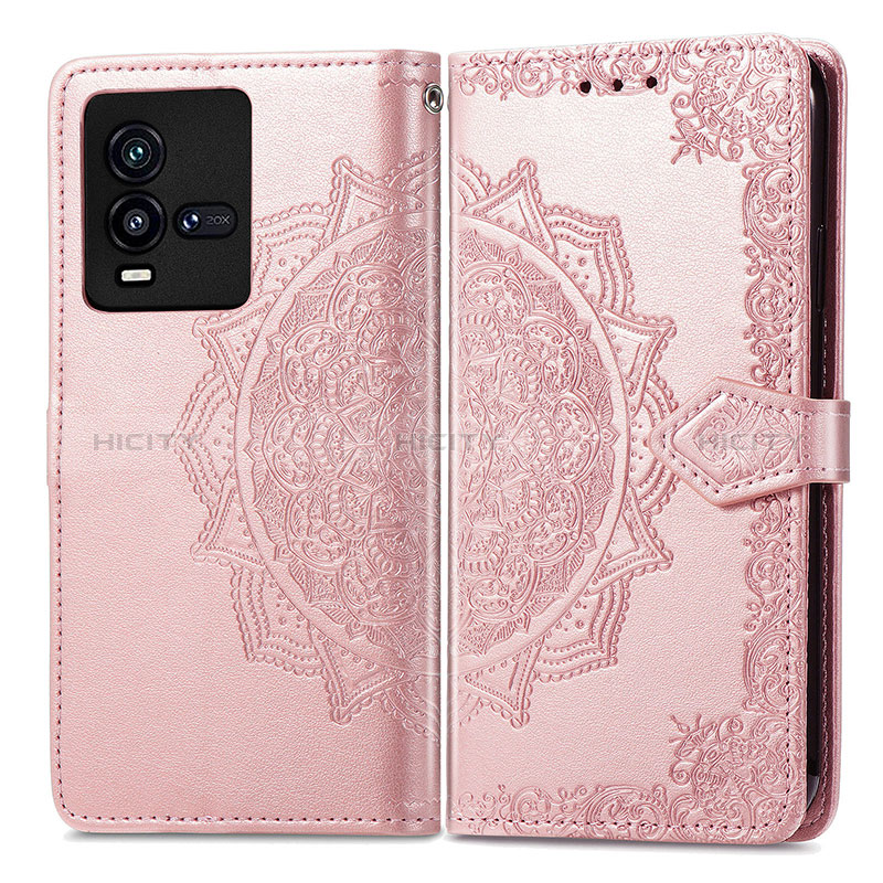 Coque Portefeuille Motif Fantaisie Livre Cuir Etui Clapet pour Vivo iQOO 9T 5G Or Rose Plus