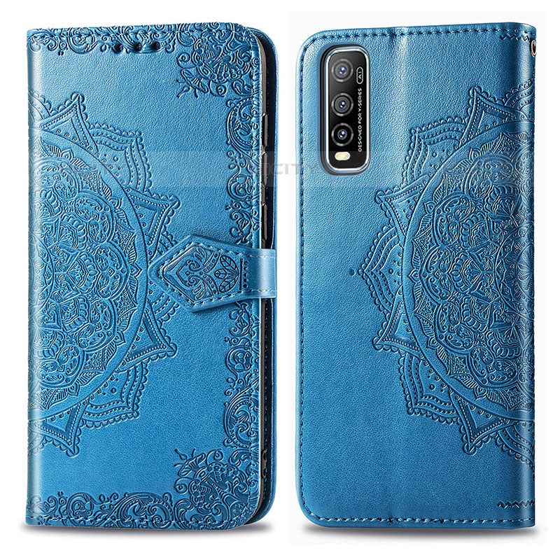 Coque Portefeuille Motif Fantaisie Livre Cuir Etui Clapet pour Vivo iQOO U1 Bleu Plus