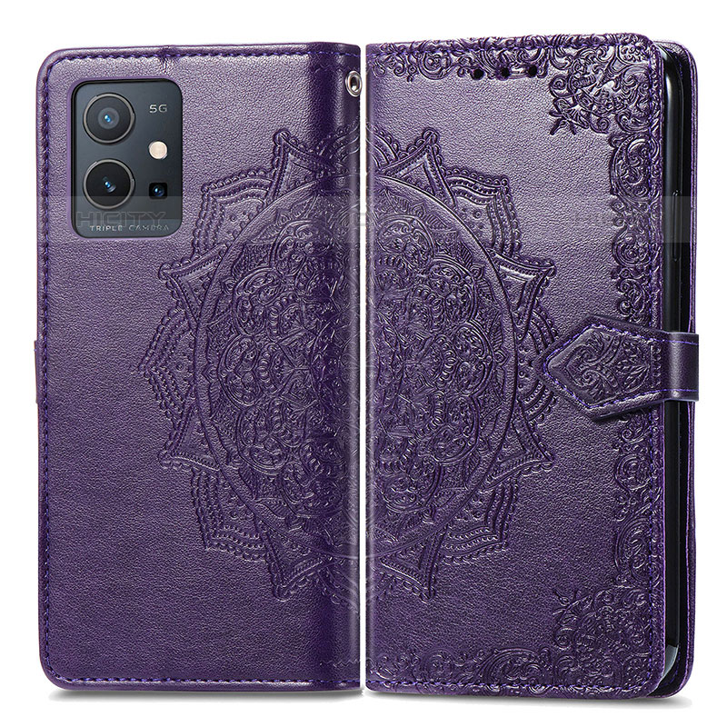 Coque Portefeuille Motif Fantaisie Livre Cuir Etui Clapet pour Vivo iQOO Z6 5G Violet Plus