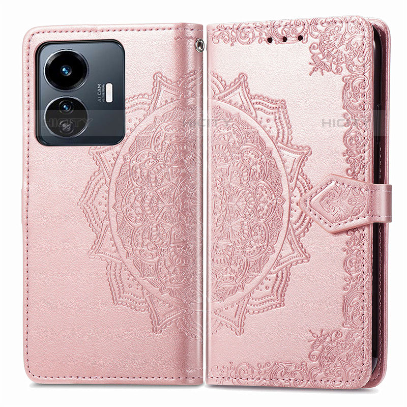 Coque Portefeuille Motif Fantaisie Livre Cuir Etui Clapet pour Vivo iQOO Z6 Lite 5G Or Rose Plus