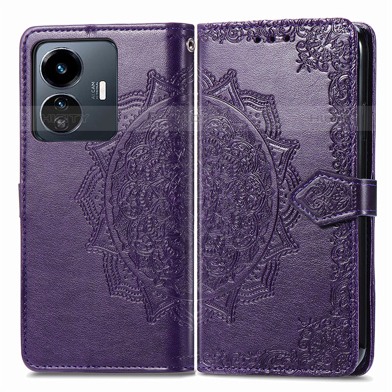 Coque Portefeuille Motif Fantaisie Livre Cuir Etui Clapet pour Vivo iQOO Z6 Lite 5G Violet Plus