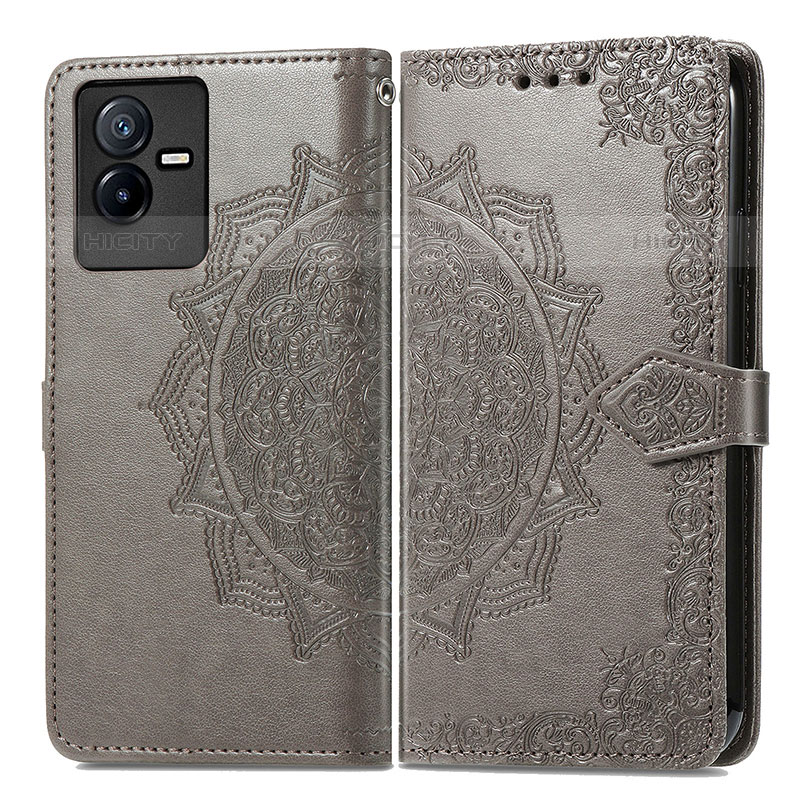 Coque Portefeuille Motif Fantaisie Livre Cuir Etui Clapet pour Vivo iQOO Z6x Gris Plus