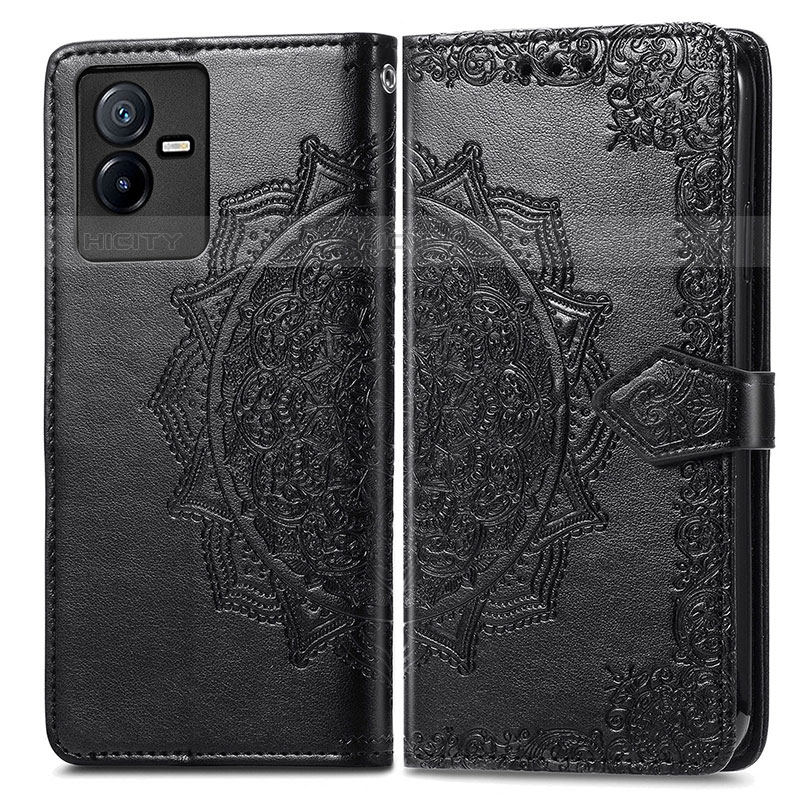 Coque Portefeuille Motif Fantaisie Livre Cuir Etui Clapet pour Vivo iQOO Z6x Noir Plus