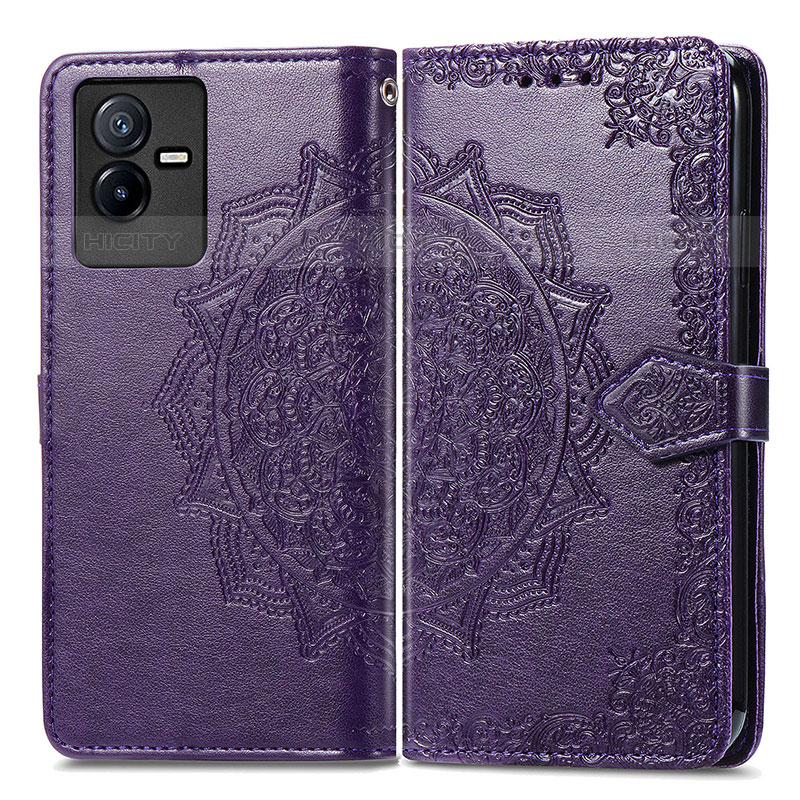 Coque Portefeuille Motif Fantaisie Livre Cuir Etui Clapet pour Vivo iQOO Z6x Violet Plus