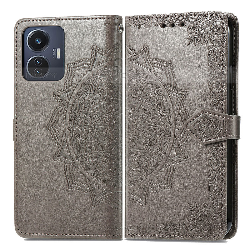 Coque Portefeuille Motif Fantaisie Livre Cuir Etui Clapet pour Vivo T1 4G Gris Plus