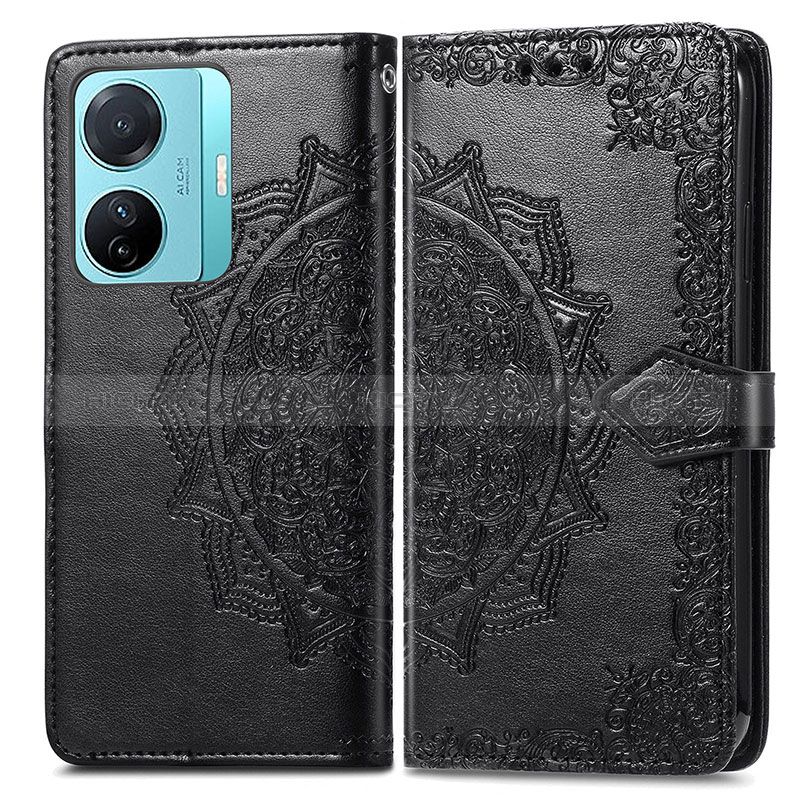 Coque Portefeuille Motif Fantaisie Livre Cuir Etui Clapet pour Vivo T1 5G Noir Plus