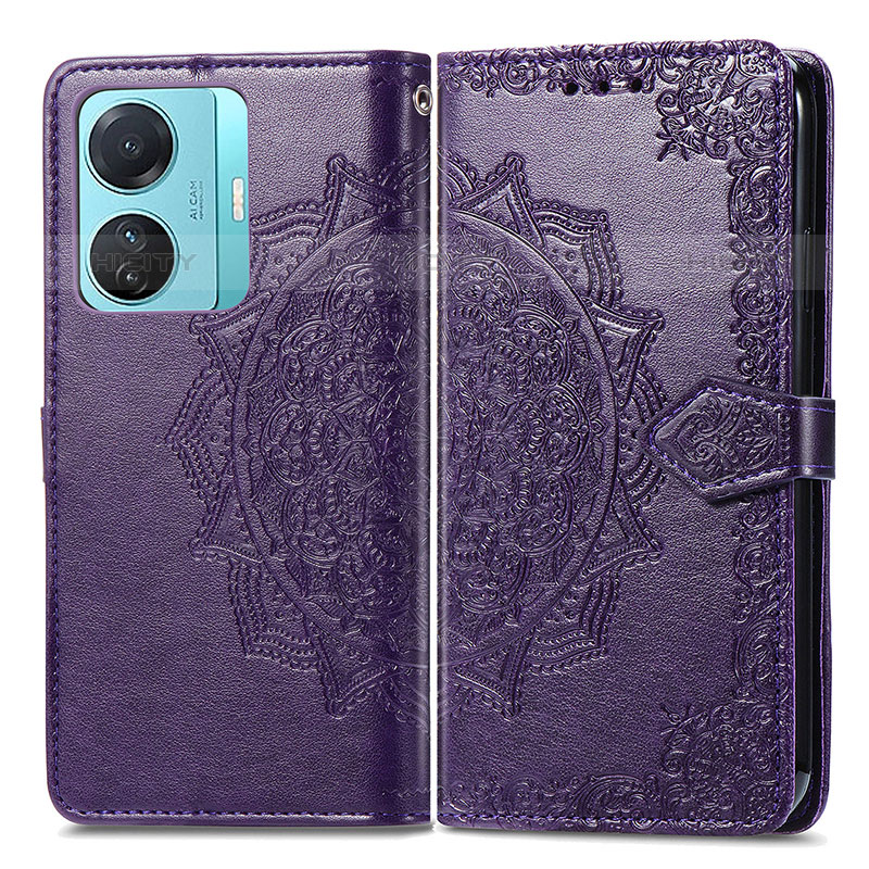 Coque Portefeuille Motif Fantaisie Livre Cuir Etui Clapet pour Vivo T1 Pro 5G Violet Plus