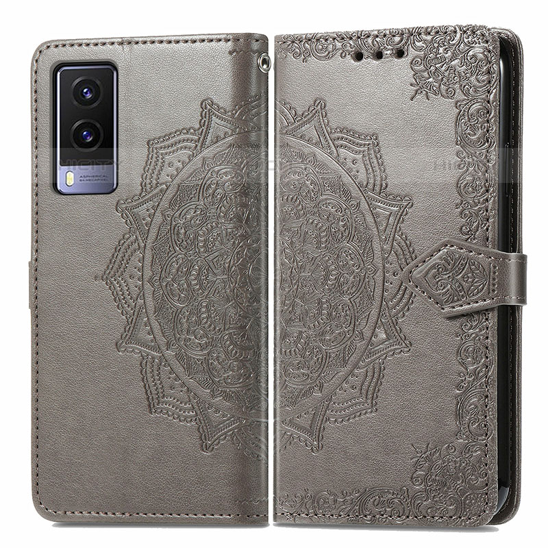 Coque Portefeuille Motif Fantaisie Livre Cuir Etui Clapet pour Vivo V21e 5G Gris Plus