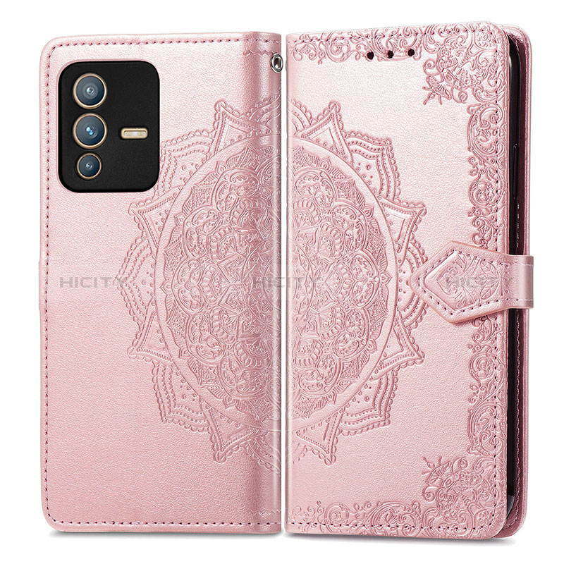 Coque Portefeuille Motif Fantaisie Livre Cuir Etui Clapet pour Vivo V23 Pro 5G Or Rose Plus