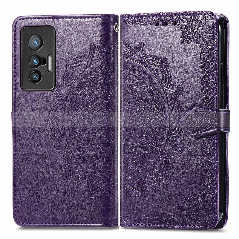 Coque Portefeuille Motif Fantaisie Livre Cuir Etui Clapet pour Vivo X70 5G Violet Plus