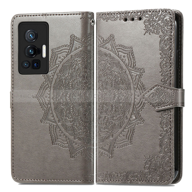 Coque Portefeuille Motif Fantaisie Livre Cuir Etui Clapet pour Vivo X70 Pro 5G Gris Plus