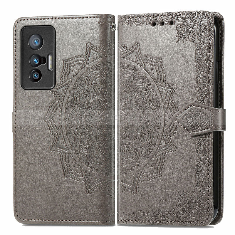 Coque Portefeuille Motif Fantaisie Livre Cuir Etui Clapet pour Vivo X70t Gris Plus