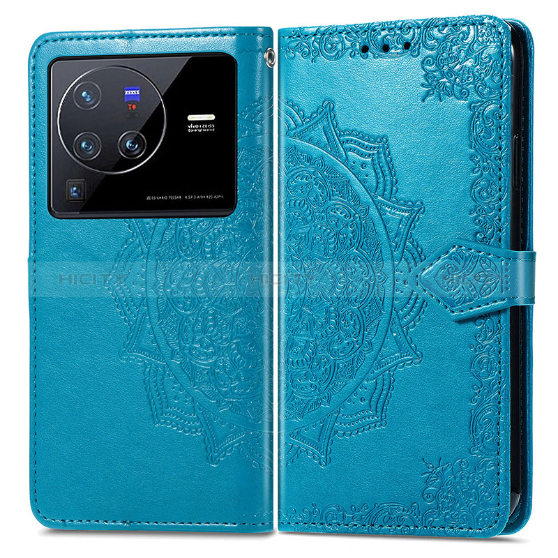 Coque Portefeuille Motif Fantaisie Livre Cuir Etui Clapet pour Vivo X80 Pro 5G Bleu Plus