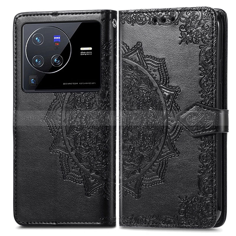 Coque Portefeuille Motif Fantaisie Livre Cuir Etui Clapet pour Vivo X80 Pro 5G Noir Plus