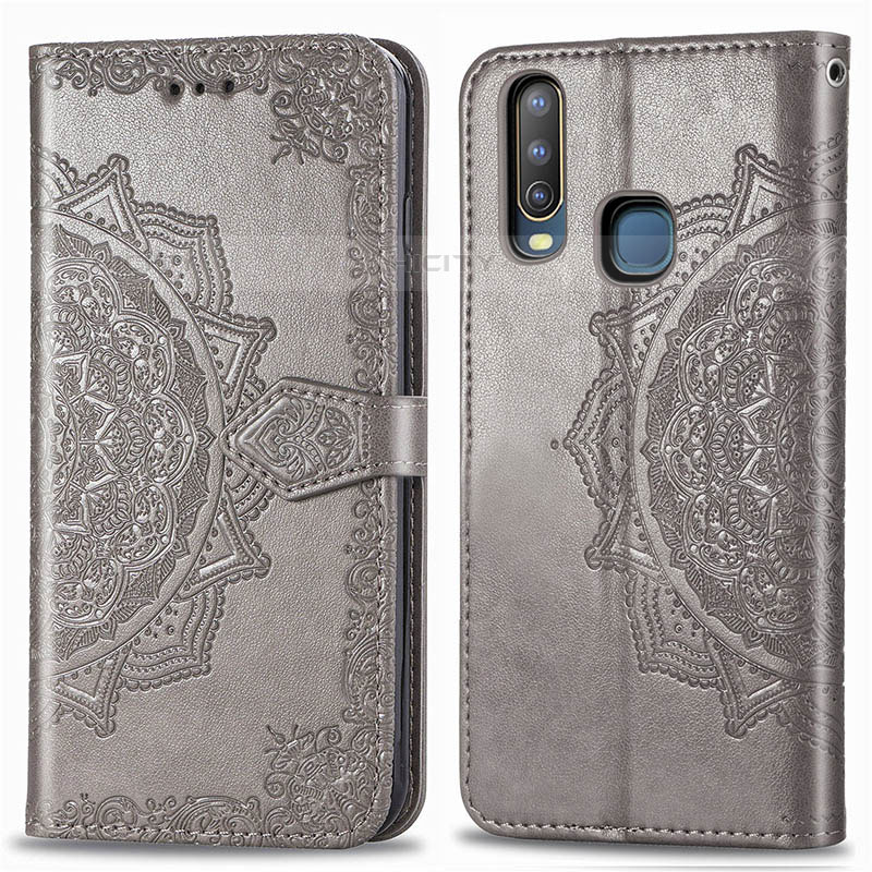 Coque Portefeuille Motif Fantaisie Livre Cuir Etui Clapet pour Vivo Y11 Gris Plus