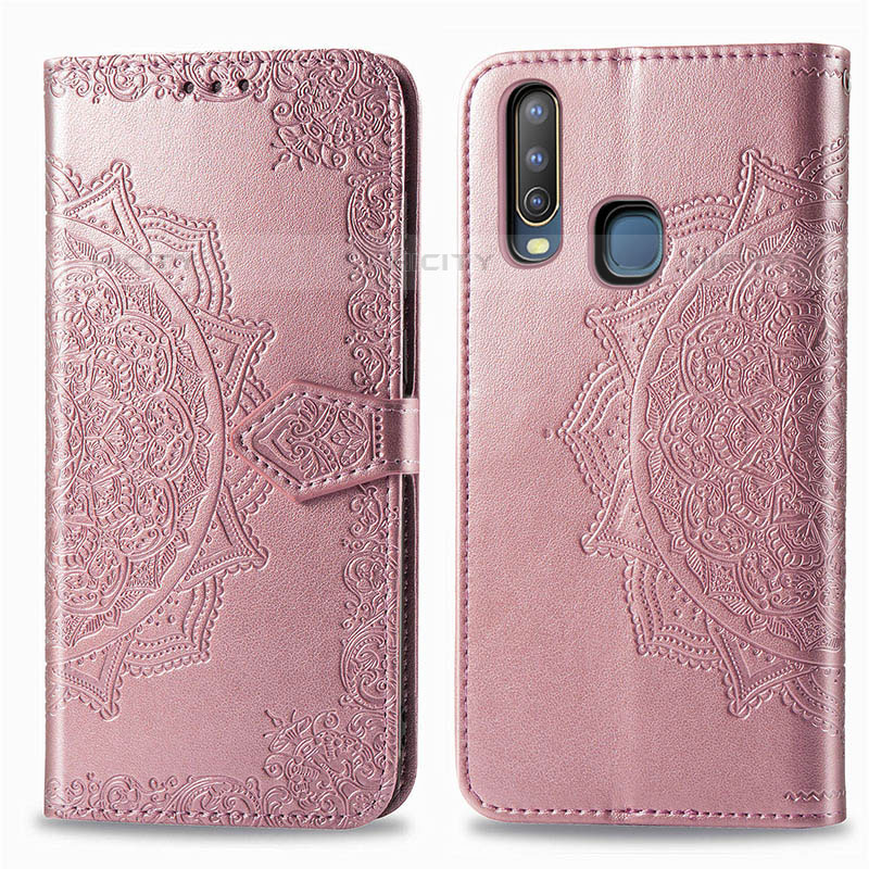 Coque Portefeuille Motif Fantaisie Livre Cuir Etui Clapet pour Vivo Y11 Or Rose Plus