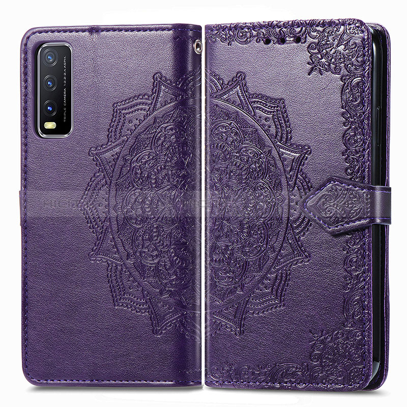 Coque Portefeuille Motif Fantaisie Livre Cuir Etui Clapet pour Vivo Y11s Violet Plus