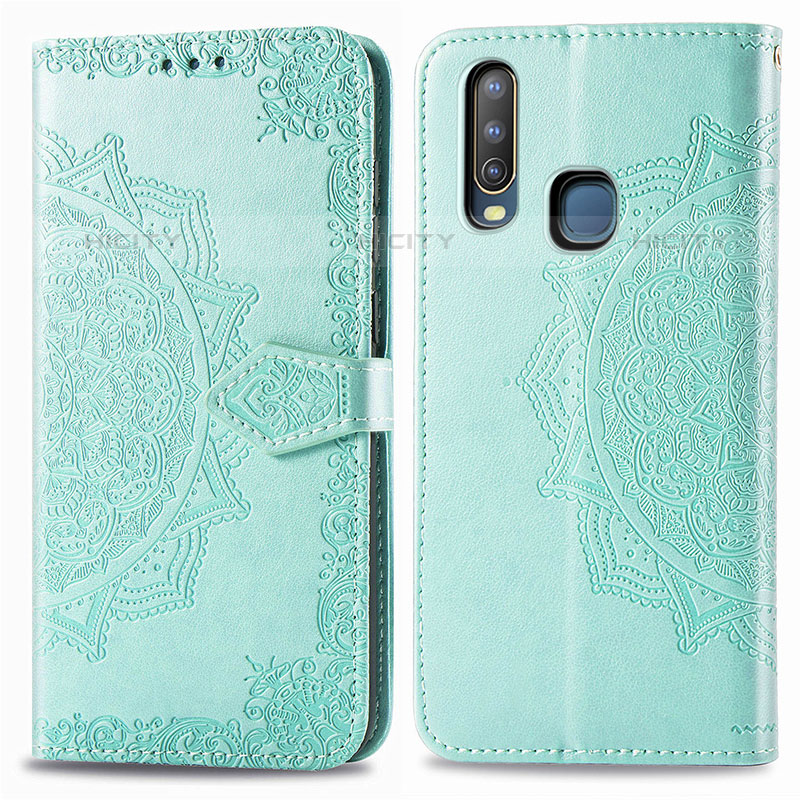 Coque Portefeuille Motif Fantaisie Livre Cuir Etui Clapet pour Vivo Y15 Vert Plus