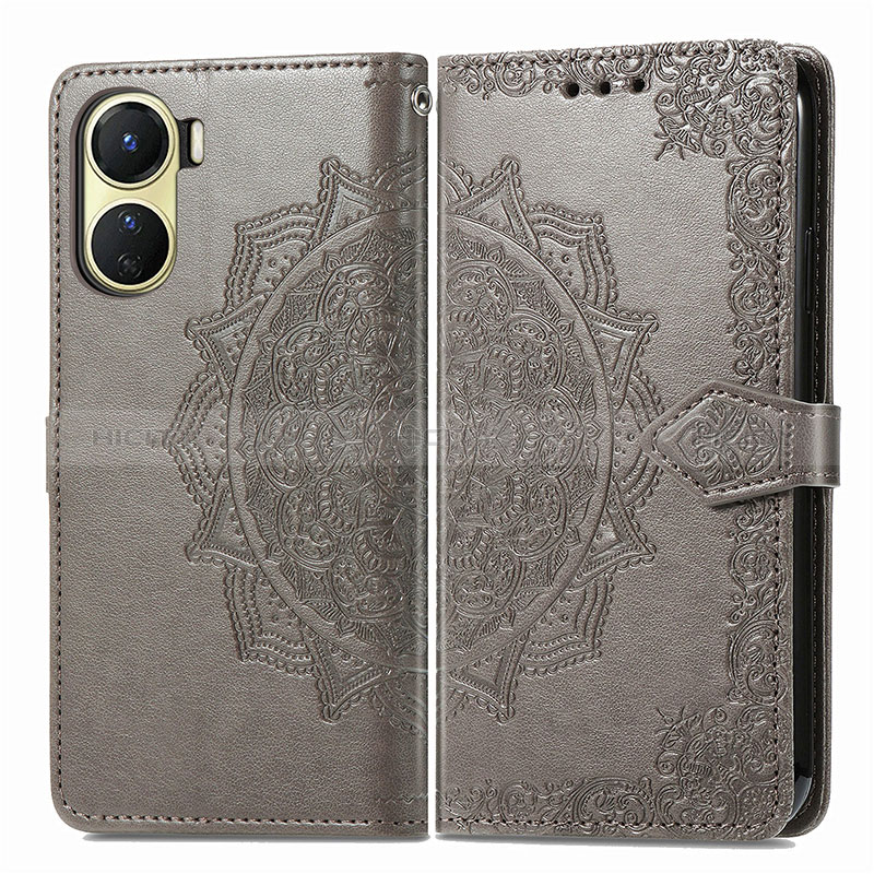 Coque Portefeuille Motif Fantaisie Livre Cuir Etui Clapet pour Vivo Y16 Gris Plus