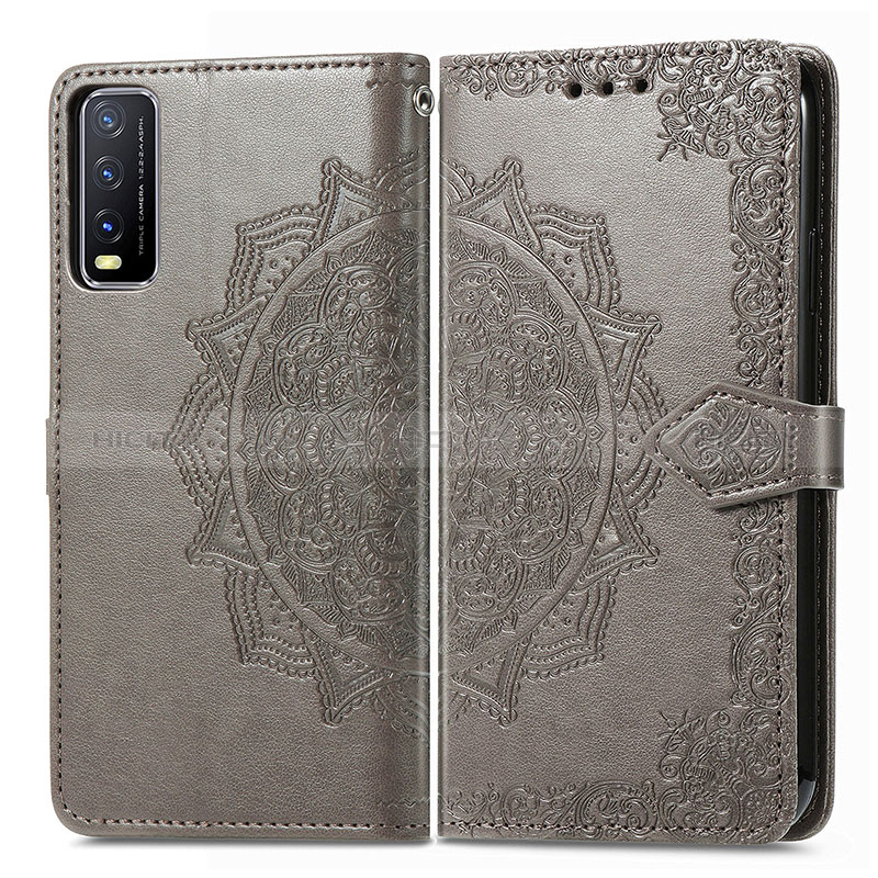 Coque Portefeuille Motif Fantaisie Livre Cuir Etui Clapet pour Vivo Y20s G Gris Plus